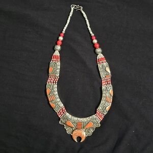 Tibetan Silver and Red Coral Necklace
